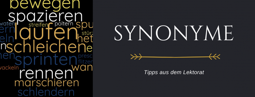 Titelbild Blogbeitrag "Tipps aus dem Lektorat: Synonyme" mit Wortwolke